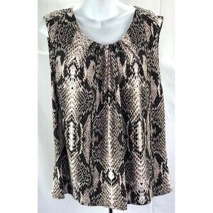Fylo Sleeveless Silky Tank Top XL tan Snake Animal Pleat Scoop Neck Y2K 90s